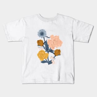 Blush + Gold Flowers on White Kids T-Shirt